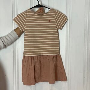 Petit Bateau Beige & Cream Striped Cotton Dress